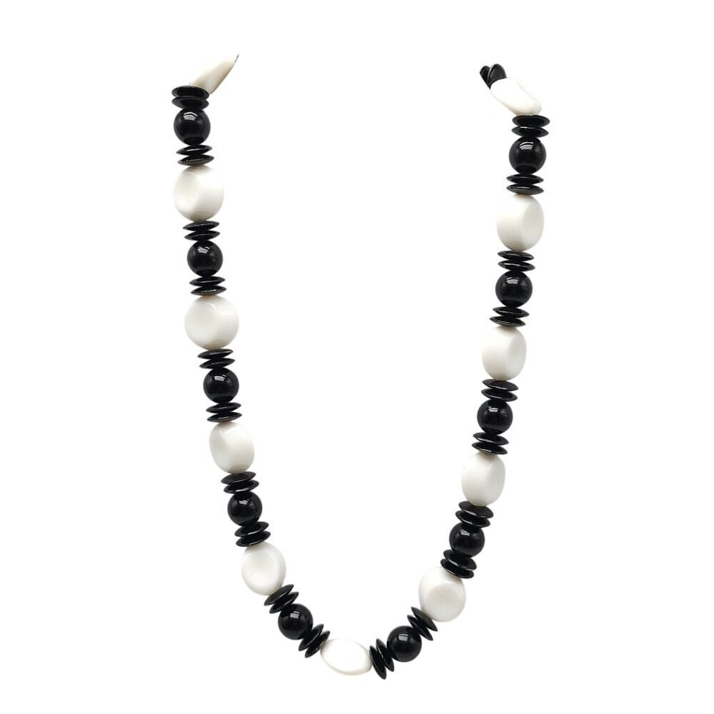 Black White Chunky Beaded Necklace 1980s Fashion Funky